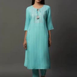 Aurelia Blue Embroidered Straight Kurta-picture-13