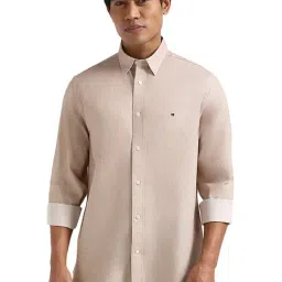 TOMMY HILFIGER Off White Cotton Slim Fit Textured Shirt-picture-41
