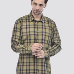 NUMERO UNO Light Olive Regular Fit Checks Shirt-image-16