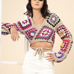 Velvery Women Crop Cardigan with Applique Detail-image-67