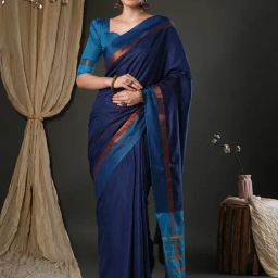 Saree Mall Navy Blue Silk Self Saree with Blouse Piece-image-13