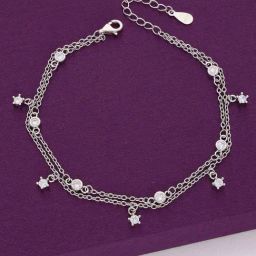 Kai Jewel Sterling Silver Shimmering String of Stars Charm Bracelet for Women-image-44
