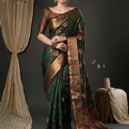 Saree Mall Green Organza Self Saree with Blouse Piece-image-16