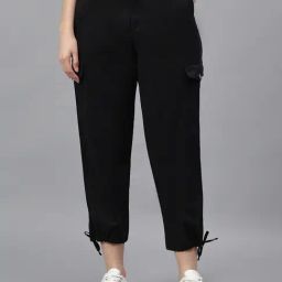 Cantabil Black Cotton Solid Cargo Trousers-picture-26