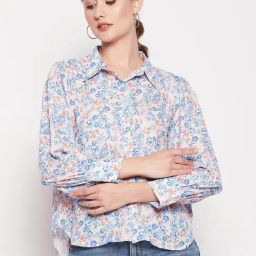 MADAME Blue Printed Shirt-image-31