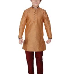 Pro-Ethic Style Developer Kids Light Brown & Maroon Self Full Sleeves Kurta with Pyjamas-image-23