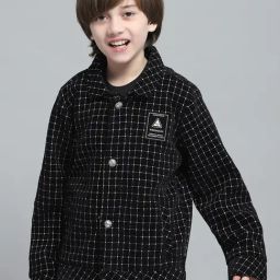 Monte Carlo Boys Check Black Collar Neck Full Sleeve Jacket-image-10
