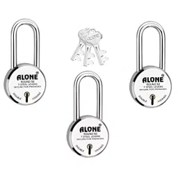 ALONE LOCKS Round 50 mm Steel Chrome 3 Same Keys Padlock (Pack of 3)-8