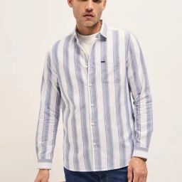 The Bear House Men's Blue Slim Fit Striped Long Sleeve Casual Shirt-image-58