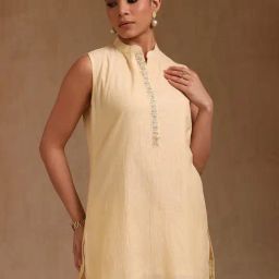 Soch Yellow Cotton Solid Tunic With Unstitched Sleeves-image-71