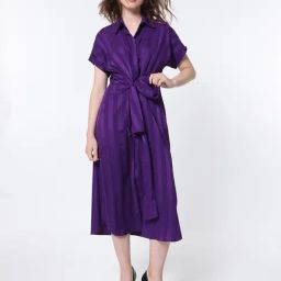RAREISM Purple Polyester Striped Short Sleeves Dress-image-11