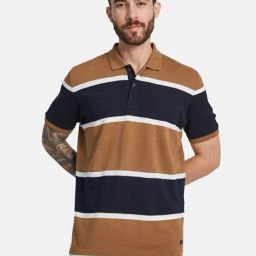 Octave Caramel Regular Fit Striped Polo T-Shirt-image-62