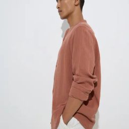 ETA by Westside Rust Crinkle Textured Relaxed-Fit Cotton Shirt-image-89