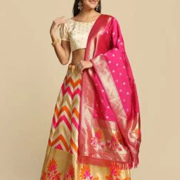 Atsevam White Woven Pattern Semi-Stitched Lehenga Choli Set With Dupatta-picture-0
