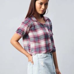 Chimpanzee Multicolored Chequered Cropped Shirt-picture-10
