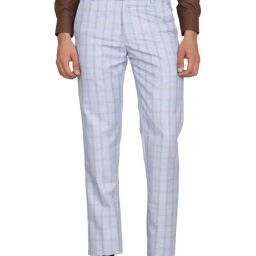 TAHVO Light Blue  Slim Fit Checks Trousers-image-79
