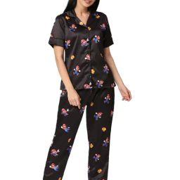 Smarty Pants Black Satin Print Shirt With Pyjamas-image-100