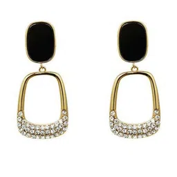 Celestique Cubic Zirconia Studded Korean Enamelled Oval Shaped Drop Earrings-picture-25