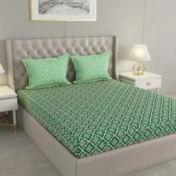 Raymond Home Mystique Green 110 TC Cotton Queen Bedsheet with 2 Pillow Covers-image-38