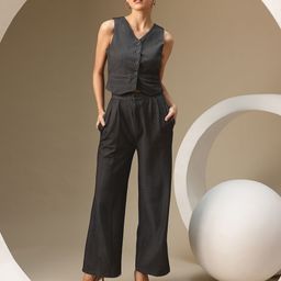 Chemistry Womens Solid Waiscoat & Trouser Co-Ord Set-image-37