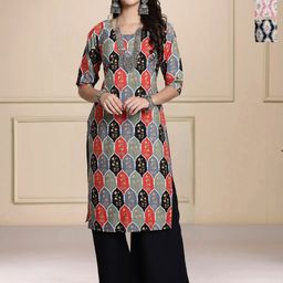 HERE&NOW Selection Of 3 Floral Printed Round Neck Straight Kurtas-image-97