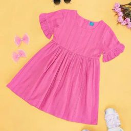 YU by Pantaloons Kids Pink Cotton Flared Fit Dress-image-100