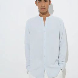 ETA by Westside Light Blue Crinkle Textured Relaxed-Fit Cotton Shirt-image-43