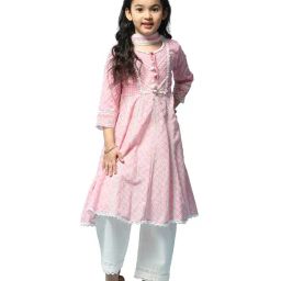 BIBA Girls Kids Pink & White Cotton Printed Kurta Set-picture-10