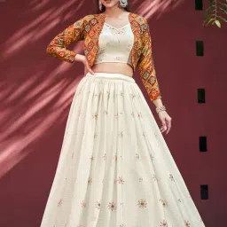 SHUBHKALA Beige Embellished Lehenga and Choli Set With Jacket-image-20