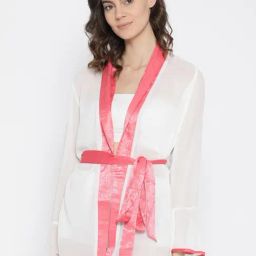 Erotissch White Solid V Neck Robe-picture-34