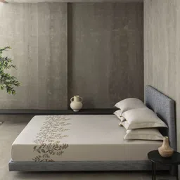 SANSAAR A DDECOR BRAND LIVE CONSCIOUSLY Grey & Green Floral Cotton 3 Piece Double King Superfine Bedding Set-6