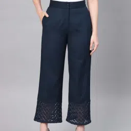Juniper Navy Blue Cotton Flex Solid Wide Leg Women Palazzo With One Pocket-picture-32