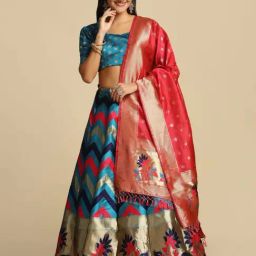 Atsevam Blue Woven Pattern Semi-Stitched Lehenga Choli Set With Dupatta-image-23