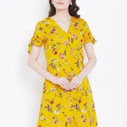 DODO & MOA Yellow Printed A-Line Dress-image-96