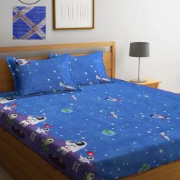 Klotthe Printed Blue 210 TC Cotton Blend Double 2 Bed Sheets with 4 Pillow Covers-image-99