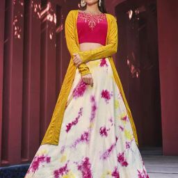 SHUBHKALA Pink & White Cotton Printed Lehenga and Choli Set With Jacket-image-10