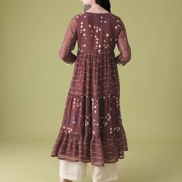 Anouk Ethnic Motifs Print Lace Insert Tiered A-Line Kurta image 3
