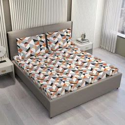 Layers White & Grey Geometric 220 TC King Bedsheet with 2 Pillow Covers-image-99
