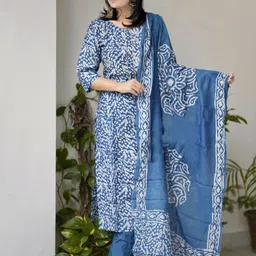 KALINI Floral Printed Straght Kurta With Trousers & Dupatta-13
