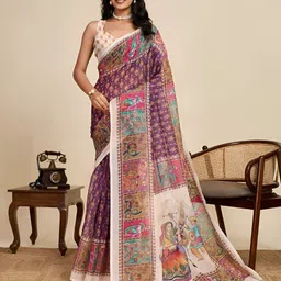 Nayanthara Trends Ethnic Motifs Printed Zari Saree With Unstitched Blouse Piece-image-93