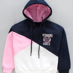 Vitamins Full Sleeves Hooded Color Block Sweatshirt Heart Print - Pink-45