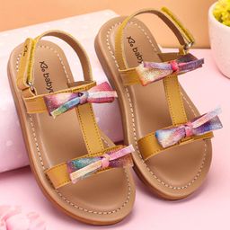 Babyoye Party Wear Sandals Velcro Closure with Bow Applique - Yellow-image-32