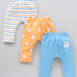 Babyhug Cotton Knit Full Length Striped Pack Of 3 - Blue Orange-image-10