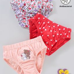Babyhug 100% Cotton Antibacterial Panties Heart Print Pack of 3 - Multicolour-image-15