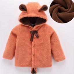 Kookie Kids Full Sleeves Front Open Hoodie With Bow & Ears Applique - Orange-image-72