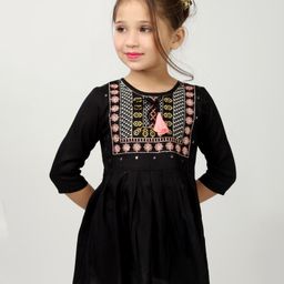 ISHTI Three Fourth Sleeves Floral Embroidered Top -  Black-image-59