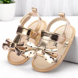 Cute Walk by Babyhug Velcro Closure Booties Bow Applique - Golden-picture-26