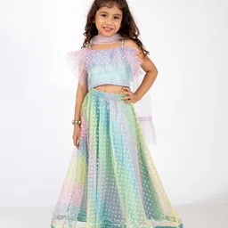Elaisha Sleeveless Ruffle Detailed & Abstract Printed Ombre Lehenga Choli WIth Dupatta Set - Light Blue & Mauve-picture-44