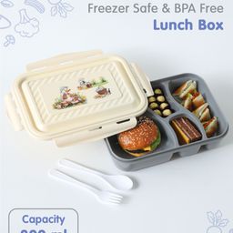 Portable Lunch Box with 4 Compartment Duck Print - Grey-picture-14