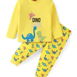 Babyhug Cotton Knit Full Sleeves Night Suit With Dino Print - Yellow-picture-11